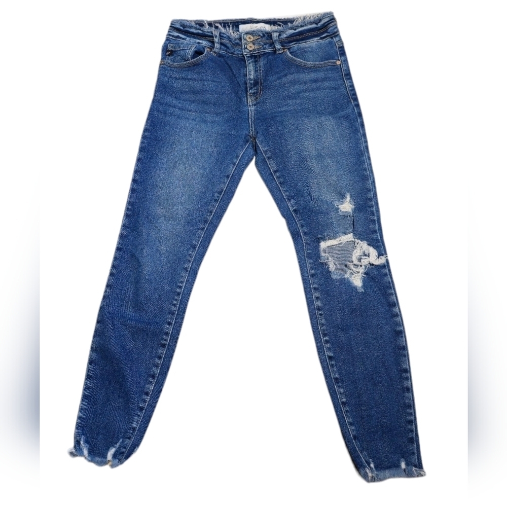 KanCan Women's Blue Wash Jeans with Fringes [5/26]